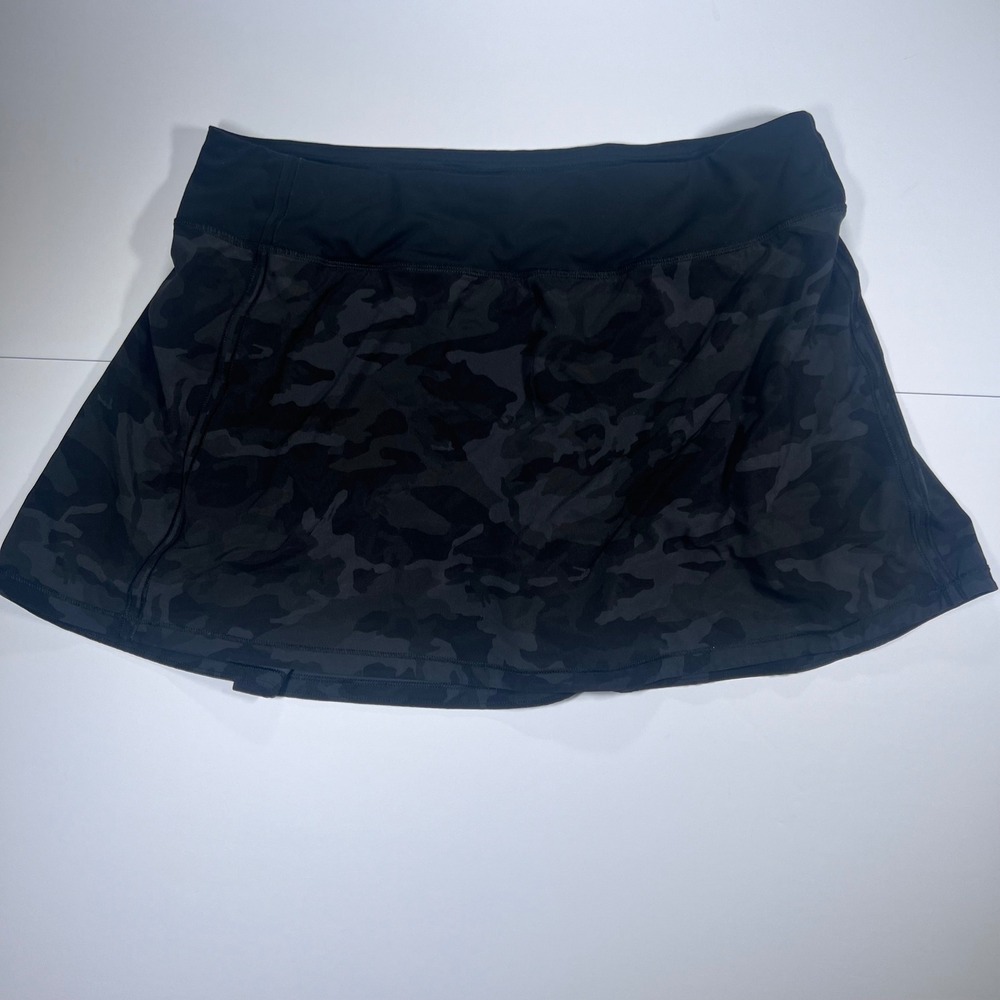 Lululemon Pace Rival Skirt Women 12 Black Camo Pleated Athletic Skort 15"